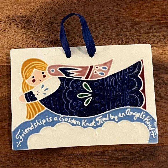 Vintage Other - Hand Painted Tile Friendship Angel Vintage 1988 • Decorative Wall Hanging